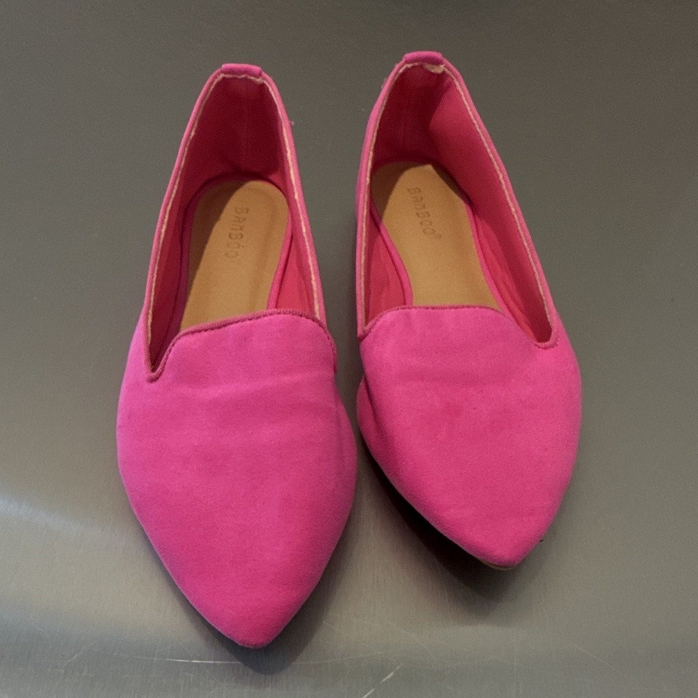 Bamboo Pink Faux Suede Slip-On Flats Womens 8.5 Pointed Toe Solid Casual